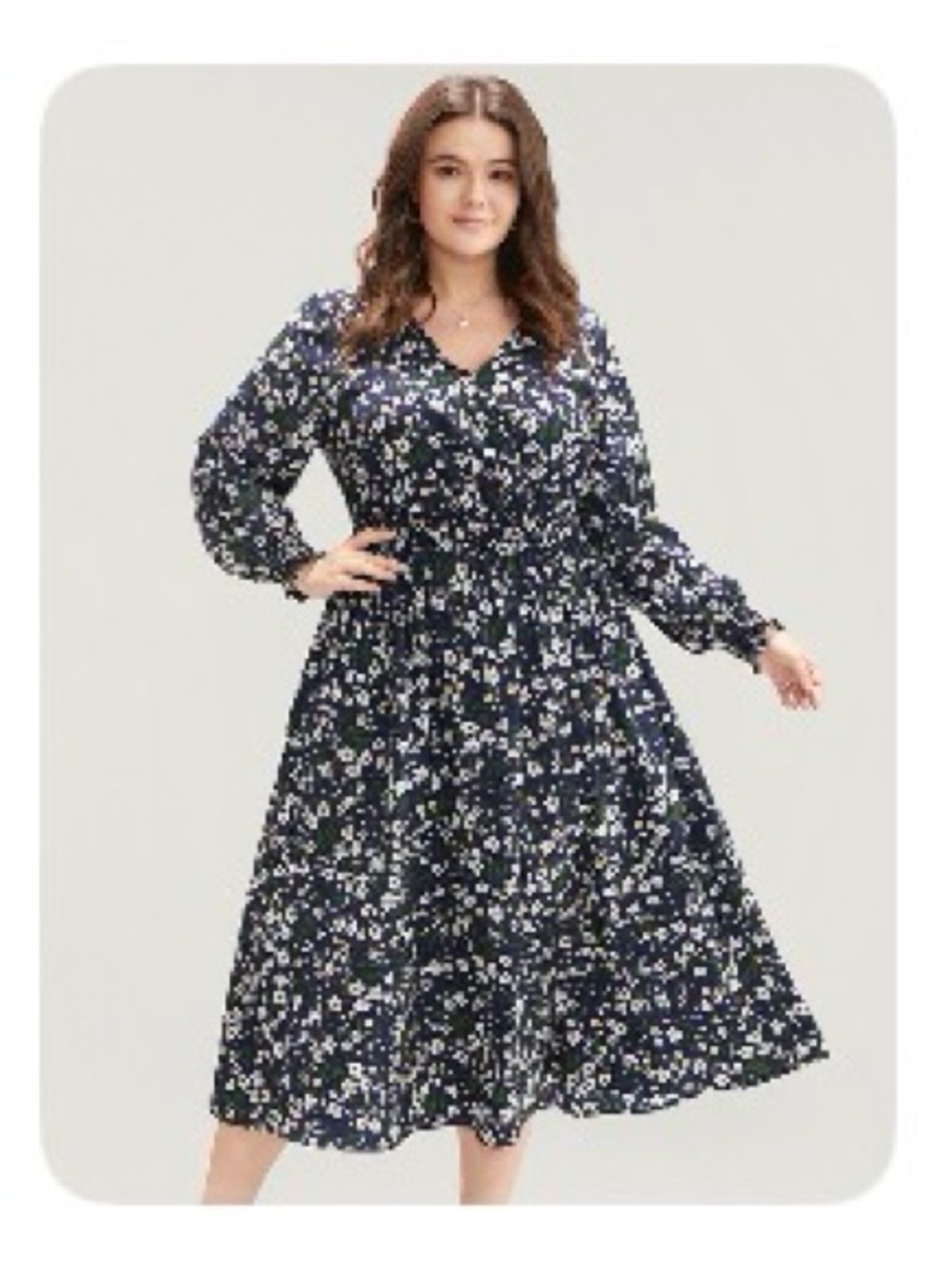 BloomChic Navy Maxi Dress with White Floral and Green Leaf Accents